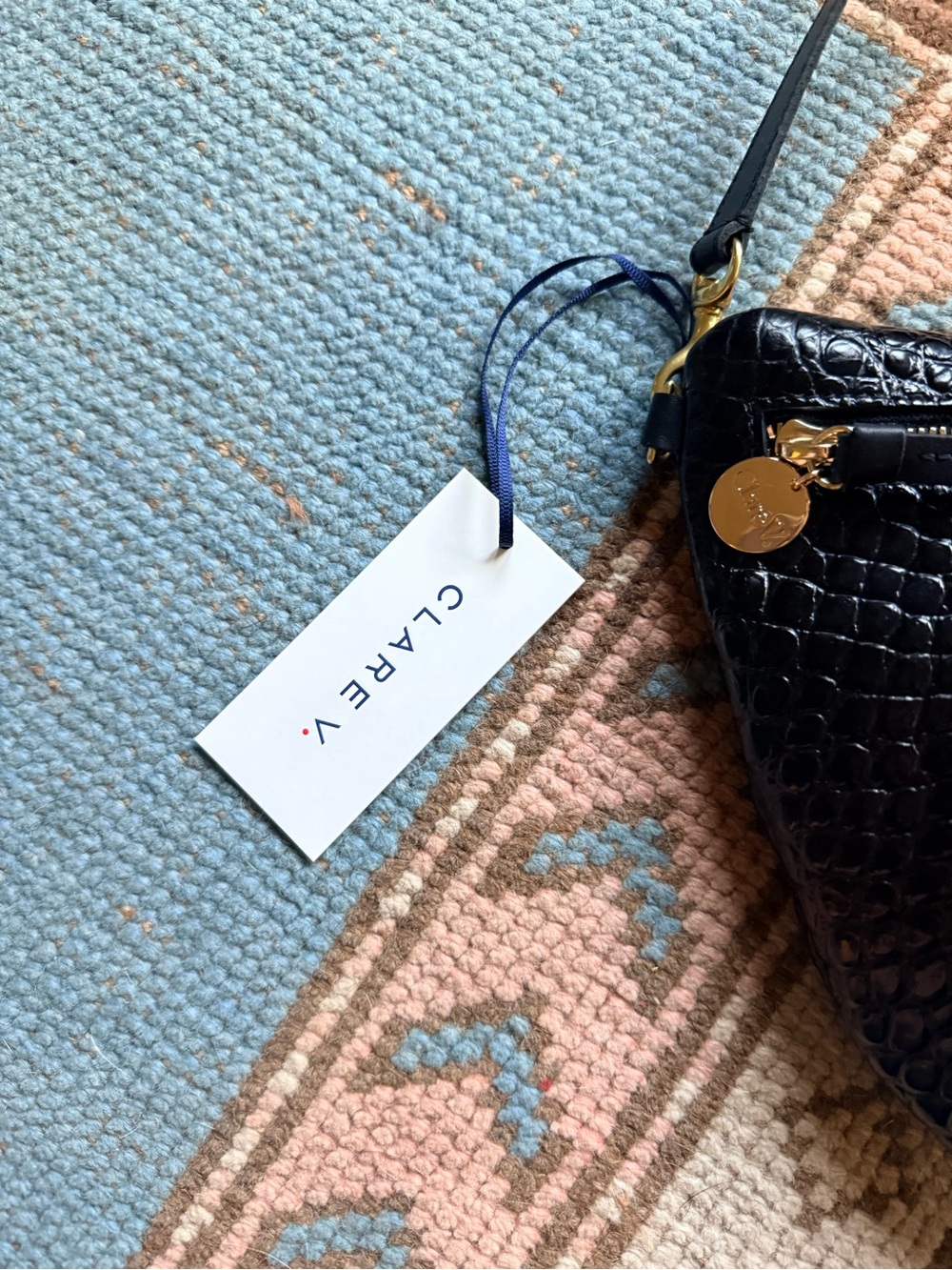 Hard to find Clare V Black Croc-Embossed Grande Fanny Bag with Gold Zipper - Picture 10 of 12